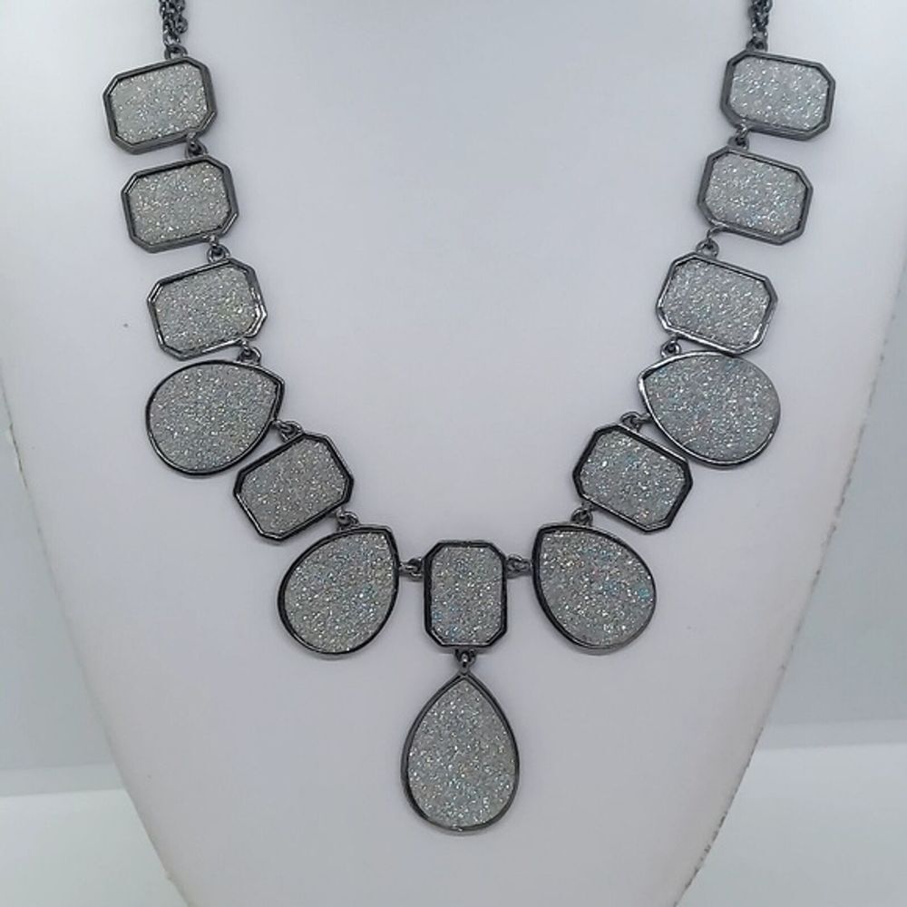 Amrita Singh gun metal silver Glitter statement necklace